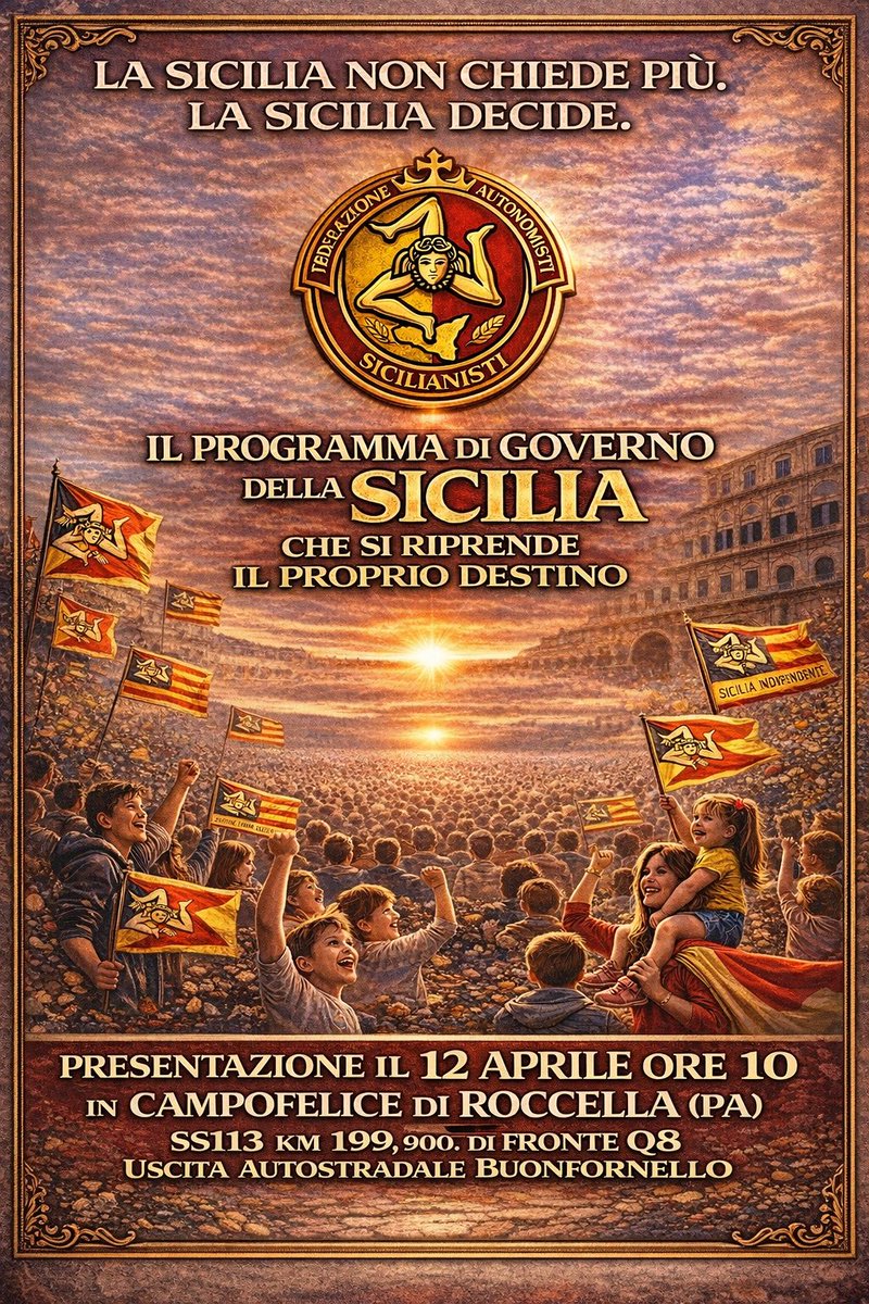 angelogiorgian2's tweet photo. L’alba possibile della Sicilia

C’è sempre un momento, nella storia di una terra, in cui le parole smettono di bastare. Non perché siano false, ma perché sono state usate troppo. Consumate. Ripetute fino a perdere peso. In Sicilia, quel momento sembra arrivato. https://t.co/OMLYBI0Jr2