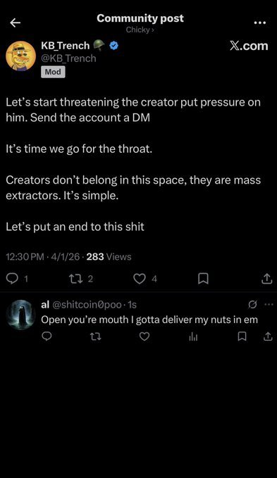 inwe2011's tweet photo. 🚨 TOTAL EXPOSURE: $CHICKY DEVS ADMIT TO CRIMINAL THREATS ON VIDEO! 🚨

The scammers behind 2AMYvN5zvXMC9ueA6vznaiaEqWrjpxHCisa2Nuc5pump is officially DONE. 

We have the second video where they ADMIT to threatening the original creator @CHICKY_MOVES!

1️⃣ THE CONFESSION: They openly admitted on record to harassing and threatening the artist to force him into silence. 

This is why he wiped his bio — HE WAS UNDER TERROR. 

2️⃣ THE DUMP PLAN: Combined with their previous admission: "The only legitimate screenshot is when I said I was dumping at 1.5M", this is the most violent scam in Solana history. 

3️⃣ MARKET MANIPULATION: They used a fake April 1st trademark receipt to cover up their criminal activity and bribe influencers like @ShitCoin2013.

TO @DEXSCREENER: You are hosting a criminal operation that uses death threats to manipulate markets. FLAG THIS PAIR IMMEDIATELY or you are complicit in this extortion!

TO HOLDERS: You are funding people who threaten artists with violence. They admitted they are dumping at 1 and  1.5M. GET OUT BEFORE THE FINAL RUG! 📉☢️

#CHICKY $CHICKY #SolanaScam #RugPull #CriminalExpose 🚨