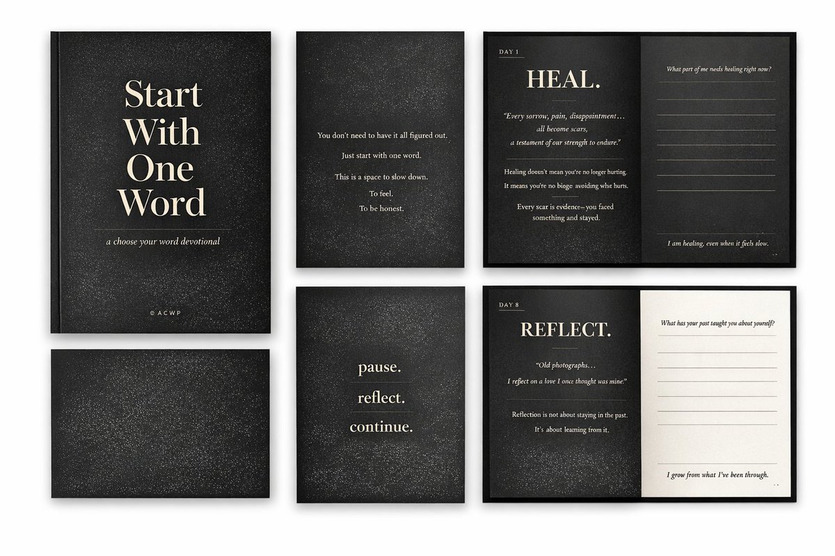 AChosenWord's tweet photo. My 2nd book is on its way here! 

Start with one word.

The “Start With One Word” devotional is a 30-day experience designed to help you slow down, reflect, and reconnect with yourself—one word at a time.

You don’t need to be ready.
You just need to begin. https://t.co/QKfzFHv4gw