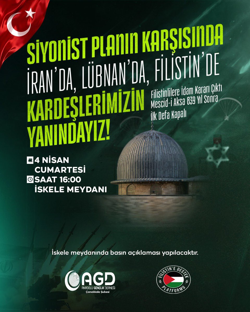 📢 PROTESTOYA DAVET

 FİLİSTİNLİ ESİRLERE İDAM YASASINI REDDEDİYORUZ!

Siyonist işgal rejimi, Filistinli esirlere yönelik idam yasasını onayladı.

Toprakları gasp edilen, soykırıma uğrayan ve hukuksuz biçimde cezaevlerinde tutulan Filistinliler şimdi de idam tehdidi ile karşı