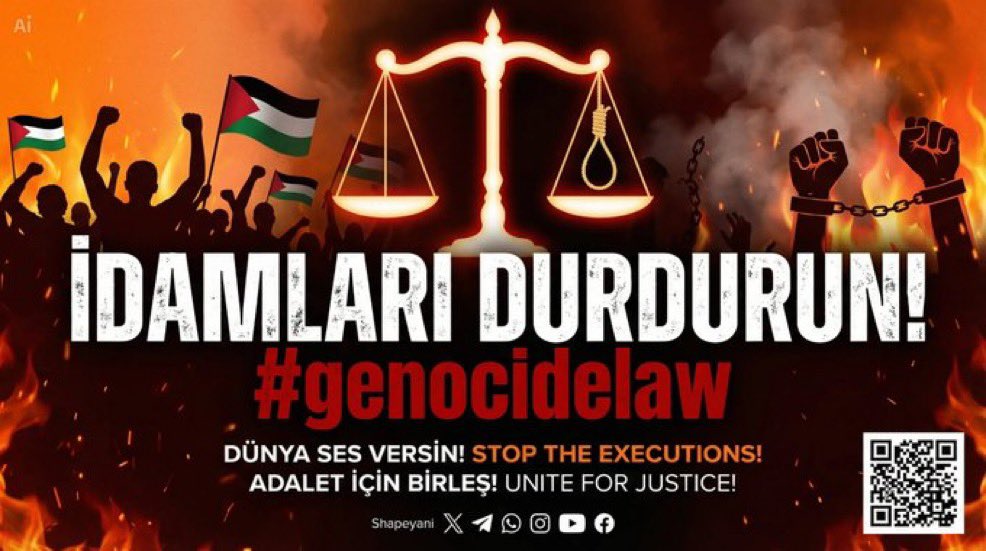 Filistinli çocukların idama götürülmesine sessiz kalmamız bizim idamımızdır aslımda!

Çocukları katlediyorsunuz, Nazilere rahmet okutuyorsunuz!

Barbarlığın heykelini diktiniz!
Bunun hesabı sorulacak sizden!

İdamları durdurun
#genocidelaw #MescidiAksayaSahipÇık