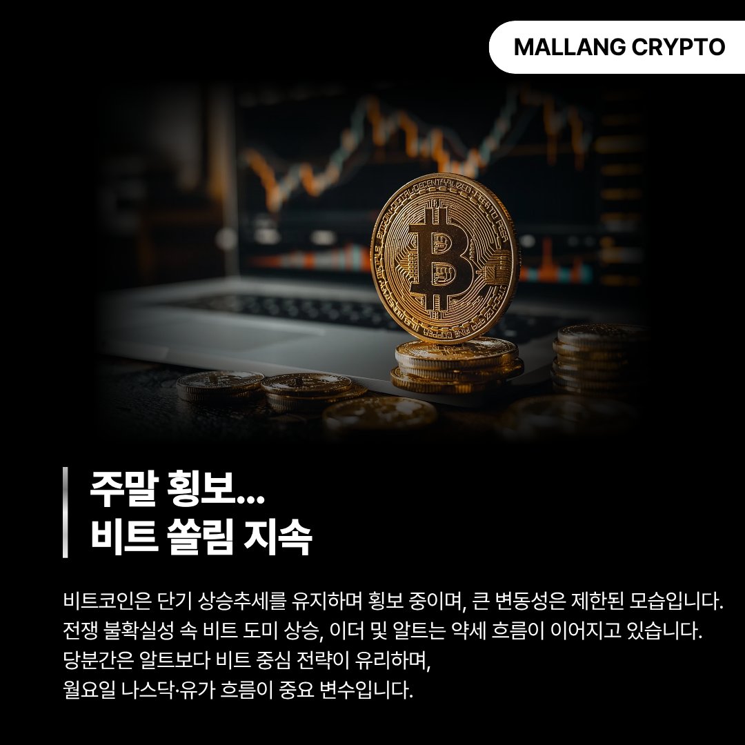 mallangcrypto's tweet photo. $BTC 비트코인 주말 횡보… 비트 쏠림 지속

더 자세한 내용은 아래 링크에서 확인하세요~ https://t.co/NexzIVgKPi