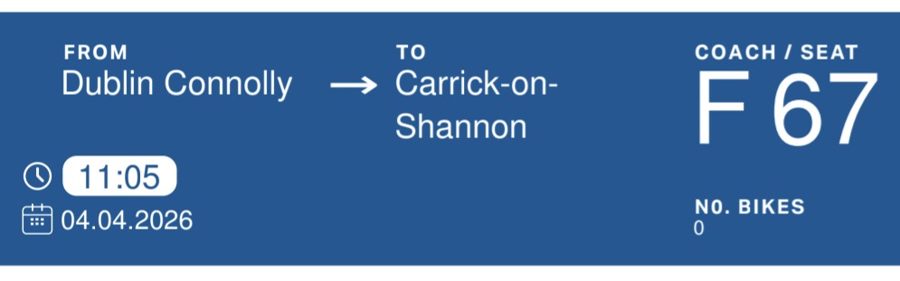 BvonLockenstein's tweet photo. @IrishRail did you change the layout on the 11:05 Connolly to Sligo service? Seat F67 doesn't exist on this train. https://t.co/QZfdqP4v1E