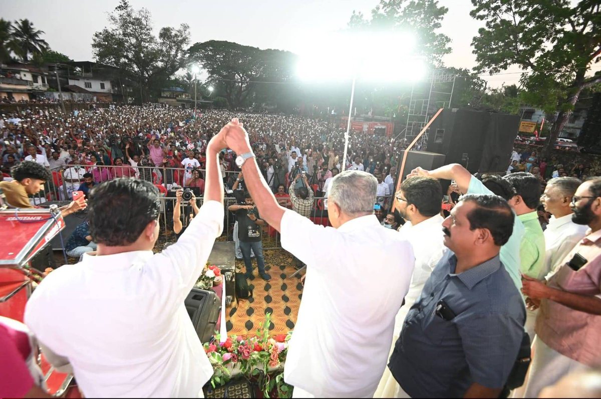 cpimspeak's tweet photo. CPI(M) Polit Bureau member and Kerala Chief Minister Pinarayi Vijayan inaugurated election rallies held by the Left Democratic Front in Kannur district and declared that the LDF government in Kerala will implement the second phase of the LIFE Mission project and ensure housing for all homeless people in the state.

Recalling that the Congress-led United Democratic Front had, during the run-up to the 2021 assembly elections, announced that they would discontinue the LIFE Mission project if voted into power, the Chief Minister pointed out that along with providing housing to over 5 lakh homeless families, the LDF government has also made significant progress in granting land ownership to the landless. Around 4.5 lakh title deeds have been distributed during the government’s tenure. The LDF’s style is to promise only what it can implement, which is why people of Kerala have complete trust in the government, he added. Comrade Pinarayi Vijayan also asserted that Kerala is a model state in maintaining a peaceful environment and stressed that communal forces will not be allowed to gain ground in the state.