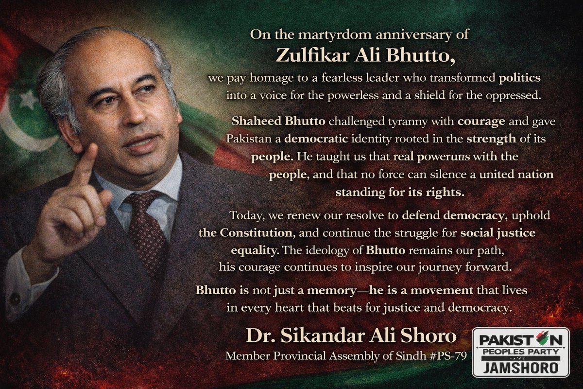 fzbhutto's tweet photo. Message of a Bhuttoist on #4thApril The martyrdom anniversary of Great Bhutto. #SalamShaheedBhutto

@drsikandarshoro 🇱🇾 https://t.co/d5KFzSLSx0
