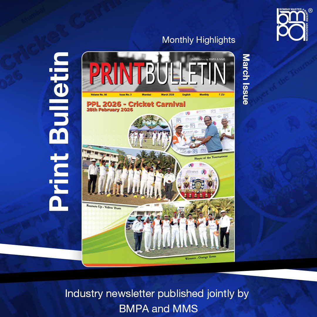 #PrintBulletin is a monthly publication published jointly by BMPA &amp; MMS.

Highlights of the March issue ✨
- MMS workshop by Bindwel
- PPL26 – Stellar Cup 🏏
- NAEP &amp; GPEA 2026 – Jury Day
- AI’s Growing Presence in Paper &amp; Packaging

Email memberships@bmpa.org

#TeamBMPA