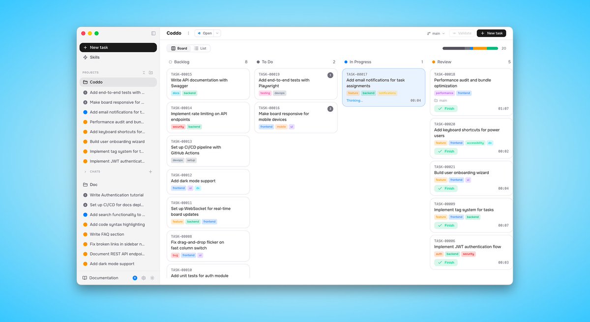 coddo_ai's tweet photo. Coddo 1.2.0 is out.
All your projects in a single window, fully reworked sidebar, project switcher, task threads by status, drag-and-drop.
No more juggling windows. https://t.co/k9cFZgGzoY