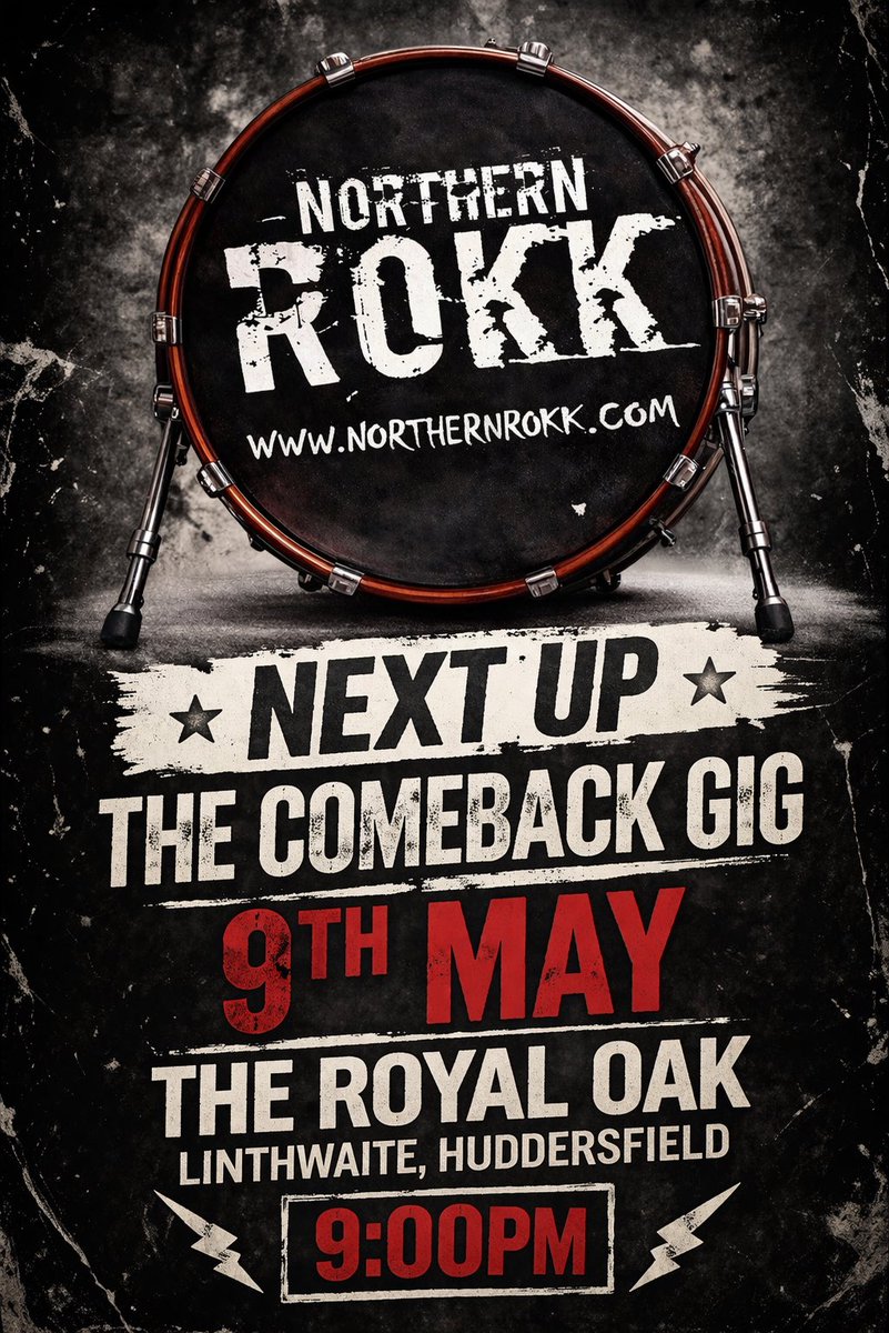 Just over a month to go until our much anticipated comeback gig.

Make sure you get the date in your diary so you can say ‘I was there’😉

It’s gonna be loud!!

#NorthernRokk #LiveMusic #huddersfield