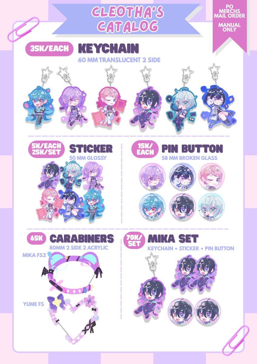 charmeskanojo's tweet photo. [ ♡ and ↻ are greatly appreciated ] 

🪼 CLEOTHA'S CATALOGUE 🪼

☆ Fandom: Ensemble Stars (Valkyrie &amp; EsuPuri)
☆ PO via mail order only! (no event / no booth)
☆ Samples coming soon
https://t.co/gg8a9U99My

#merchpo #pomerch #merchandise #fanmerch https://t.co/z2vUMFScvq