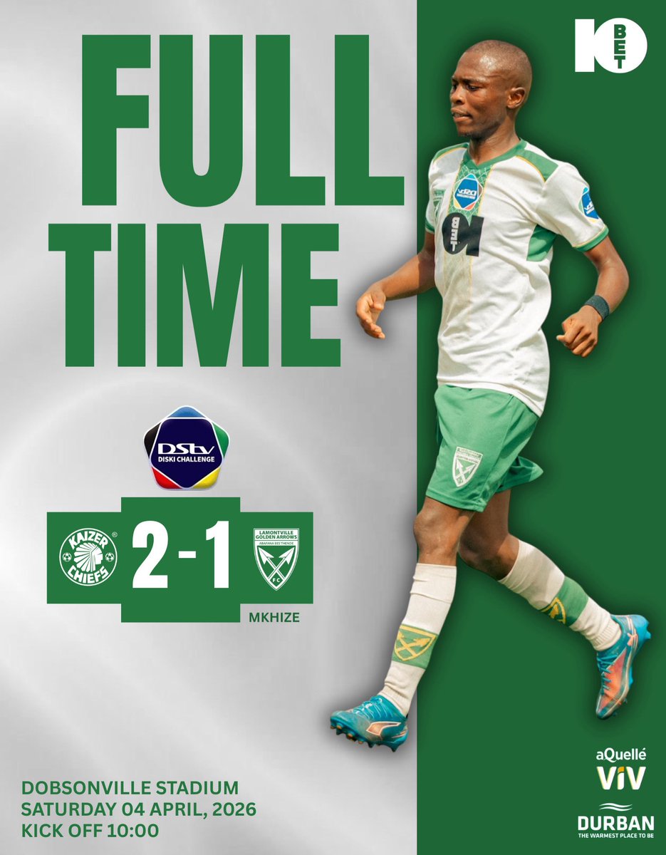 goldenarrowsfc1's tweet image. FULL TIME 

2-1 down at full time. Not our day, but we move.

Kaizer Chiefs 2️⃣ - 1️⃣ Lamontville Golden Arrows 

#10betgoldenarrows #juniorsthende #greenandgold