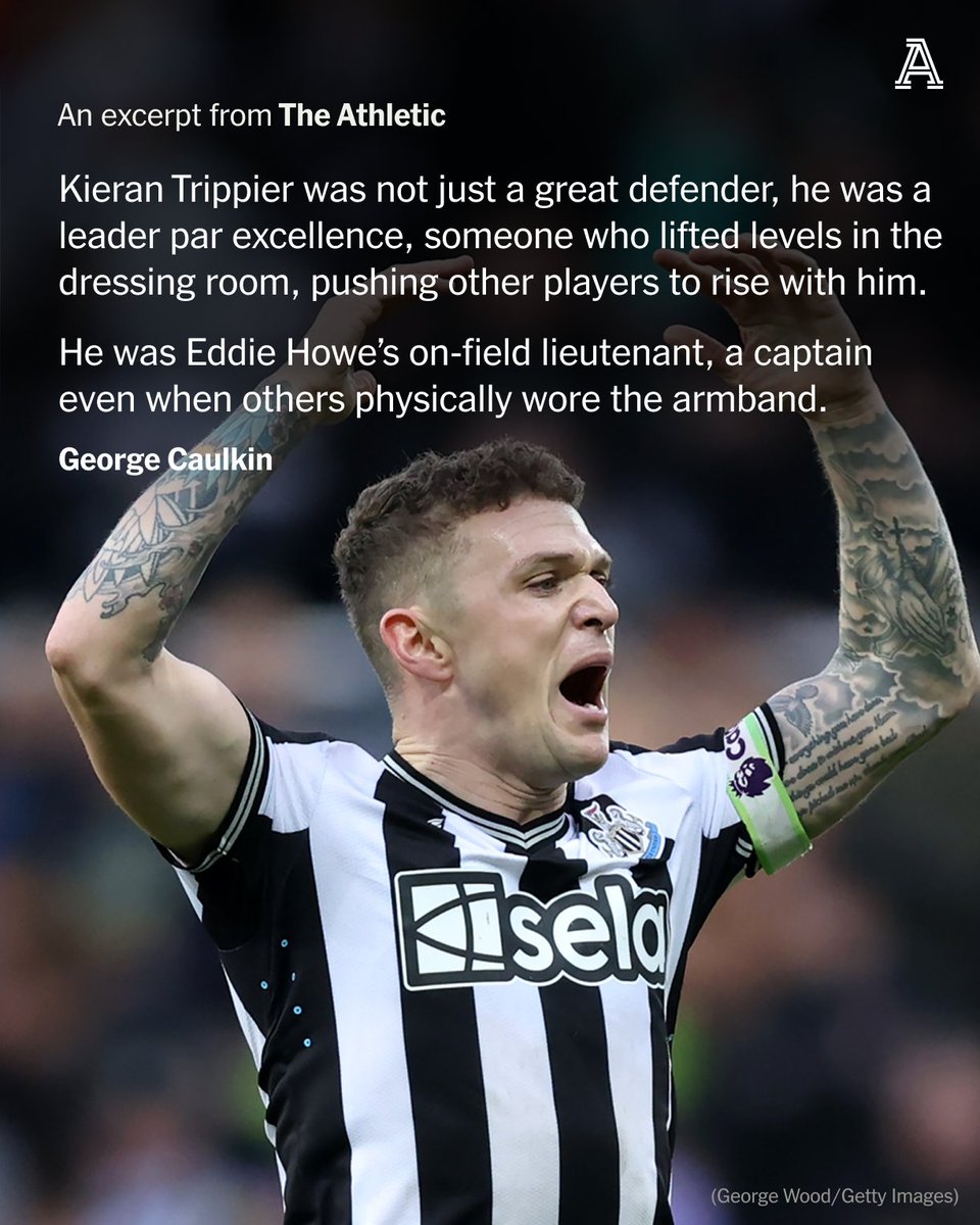 TheAthleticFC's tweet photo. Kieran Trippier will leave Newcastle United when his contract expires at the end of the season.

It will bring an end to the 35-year-old’s four-and-a-half years at St. James’ Park, having joined from Atletico Madrid in January 2022.

Capped 54 times by England, Trippier has been an integral part in Eddie Howe’s side, making 157 appearances for the club and featuring in 18 Premier League matches this season.

📝 @GeorgeCaulkin and @Millar_Colin 

🔗 https://t.co/4dDdvkw272