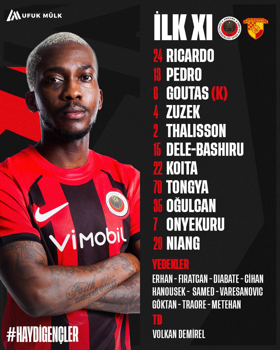 kirmizikara's tweet photo. 🔴⚫ Göztepe A.Ş. karşısında ilk 11’imiz.

#CumhuriyetinParlayanYıldızı #KırmızıKaraGeliyor https://t.co/g0S5bMwAVv