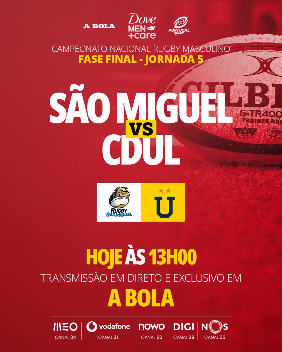 abolapt's tweet photo. Mais um fim de semana de rugby n'A BOLA 🤩

Hoje, dia 4 às 13h, não percas o duelo em direto entre São Miguel e CDUL

Quem achas que vai ganhar❓

#rugbydivisaodehonra #saomiguel #cdul #dove https://t.co/0OlAqzvreS