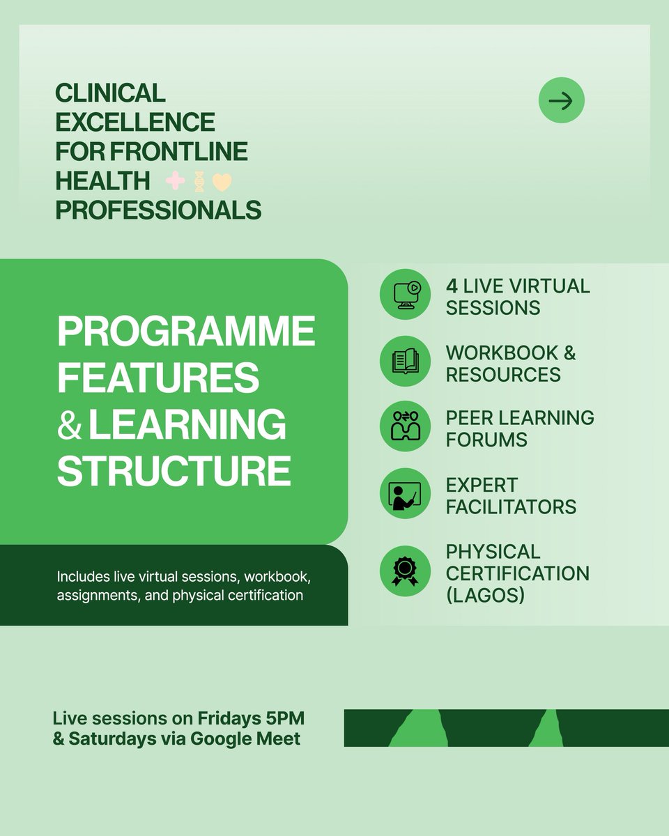 onehealthng's tweet photo. FREE Clinical Excellence Programme for Nigeria's frontline health professionals.

ClinIQ Cohort 1 Starts April 27 For: Pharmacists, nurses, care workers, students.
Selection is competitive. 

Applications close April 13.
Apply now: https://t.co/8XLBOBgddZ https://t.co/7MiwD0irjT