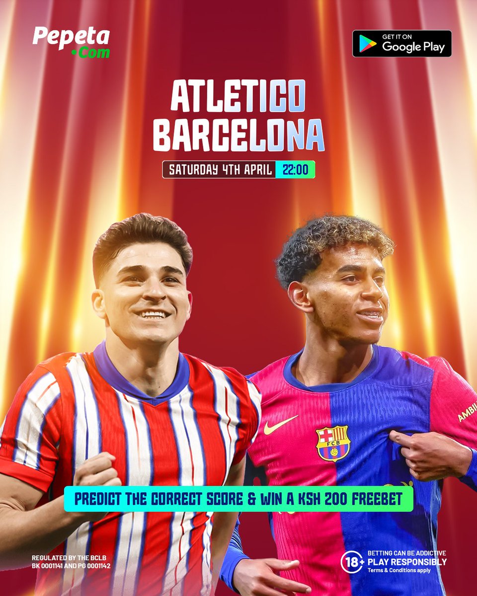 Mababe wa the Spanish League wanapatana this Saturday pale Metropolitano Stadium.
Atletico 🆚 Barcelona🔥

Barcelona wako top of the table, will Atletico Madrid slow them down this weekend?
Ebu wekelea prediction yako. Hakuna minimum bet, wekeza and enjoy instant pay.⚡️

Predict