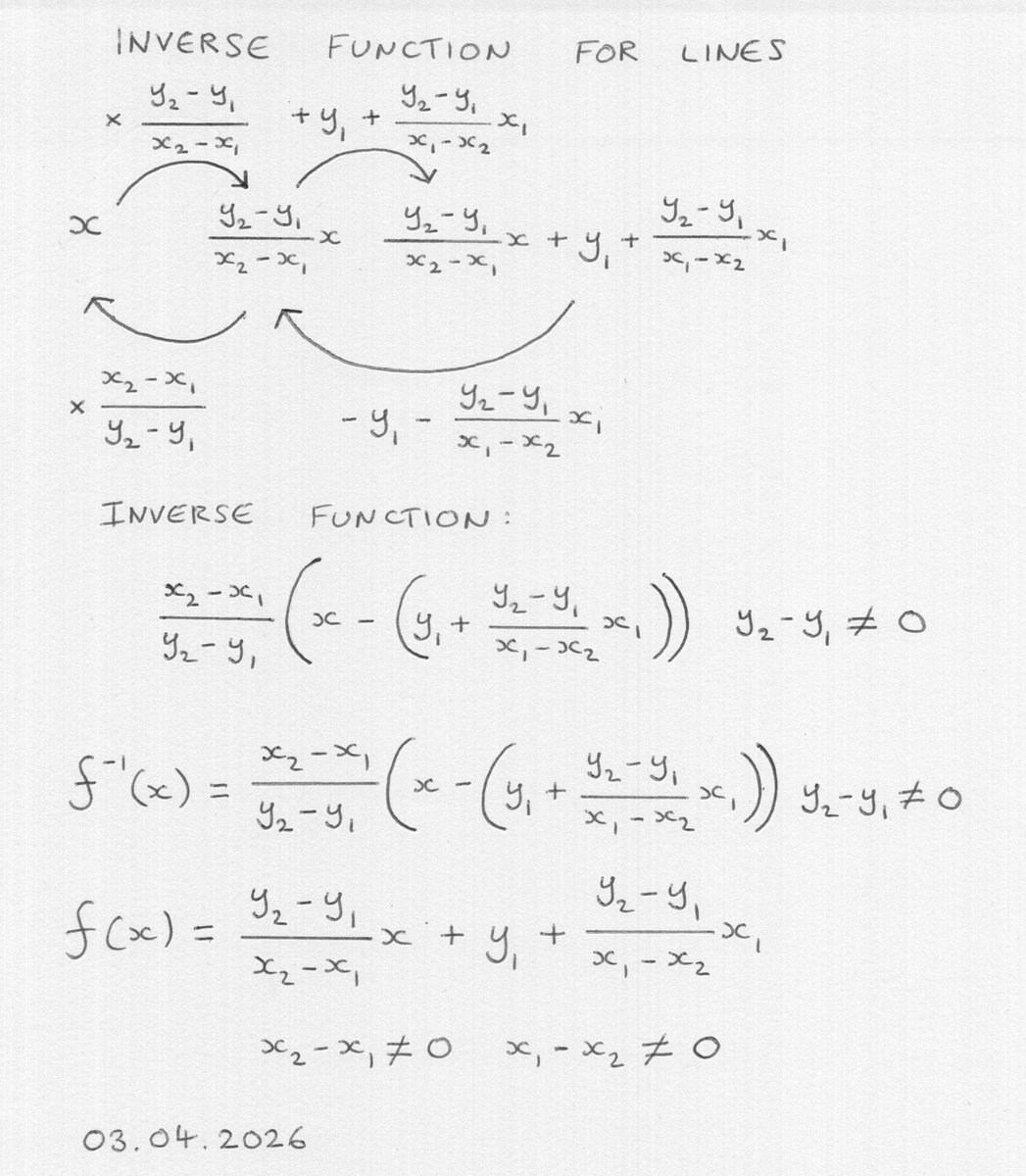 mathsproofs's tweet image. Inverse Functions for Lines in ℝ².

Desmos Demo: desmos.com/calculator/ren…

#linearalgebra #geometry #gcsemaths #alevelmaths