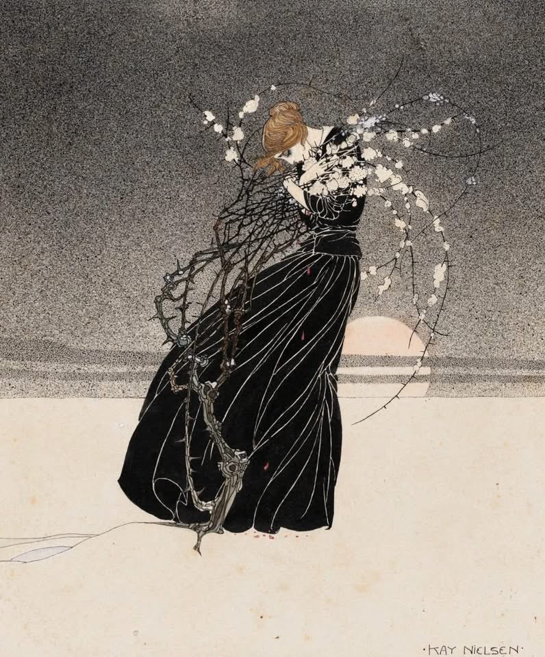 oscillate23's tweet photo. Woman Embracing Thorn Bush, circa 1910 by Kay Nielsen. https://t.co/yJguNWLOen