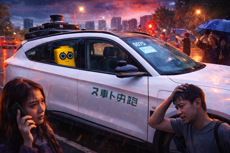 TinkimoRobotics's tweet photo. Robot taxis froze mid road in Wuhan leaving passengers stuck and confused.

Is this the future of travel or a warning sign we cannot ignore?

https://t.co/d7vbfGuRL7

#RobotTaxi #AI #AutonomousVehicles #TechNews https://t.co/4uVkoPBQTZ