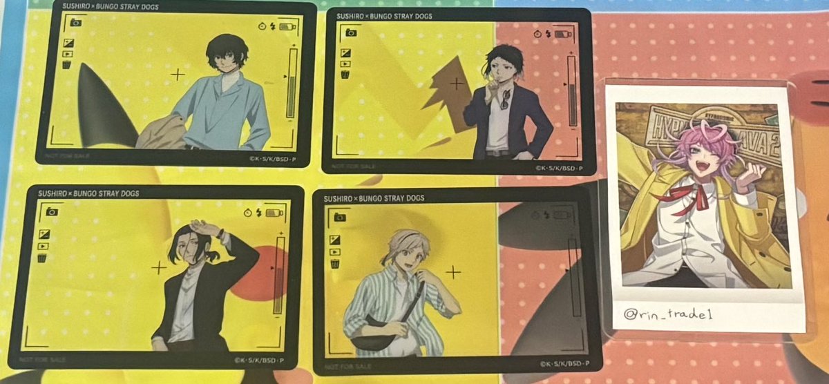 rin_trade1's tweet photo. 【交換】 文スト スシロー

【譲】ピック:だざい、あつし、あくたがわ、なかはら、シグマ、すえひろ、じょうの
         クリアカード:だざい、あくたがわ、あつし、もり

【求】両、らんぽ、ふくざわ

らんぽ優先でさがしております
大阪手渡しのみ
お気軽にお声掛けください https://t.co/VFdv4VCJfD