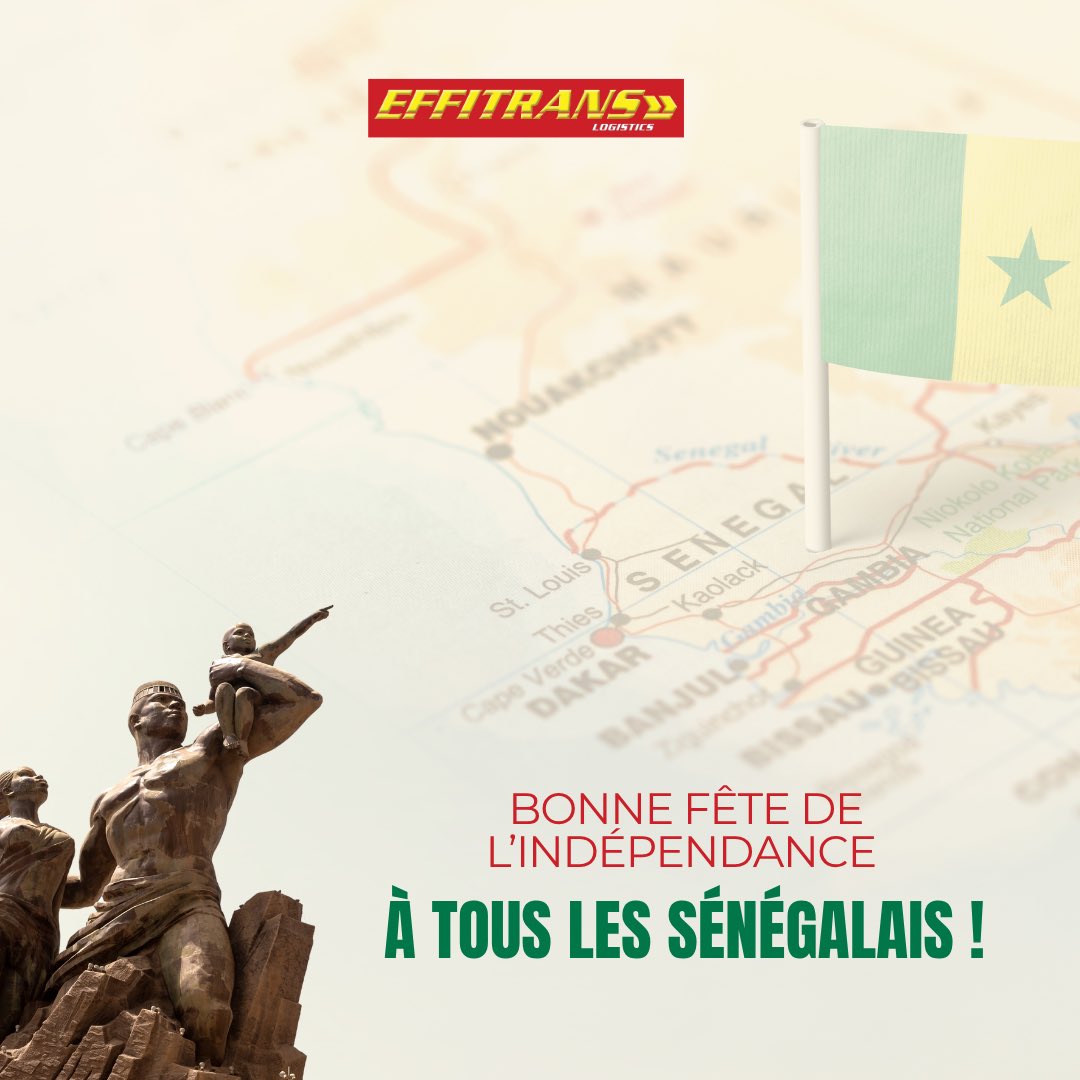 effitrans's tweet photo. Chez Effitrans, nous sommes fiers de contribuer chaque jour au développement et à la connexion de notre territoire.

Bonne fête de l’indépendance à tous les Sénégalais 🇸🇳

#EffitransSenegal #independanceday https://t.co/k8XEVLaK4h