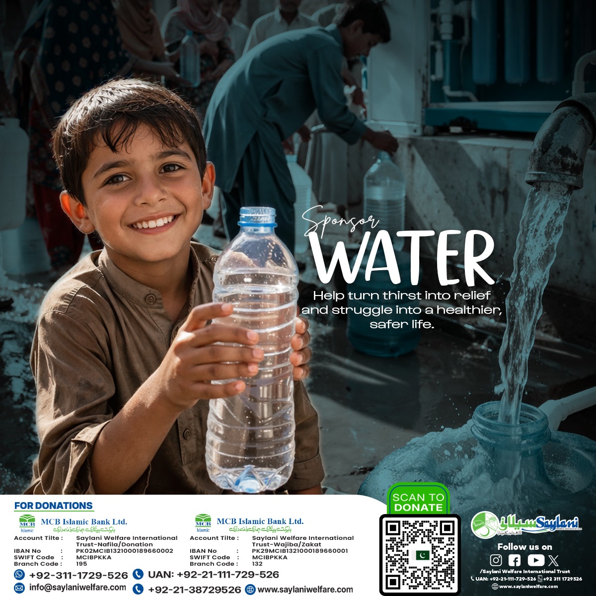 OfficialSwit's tweet image. آپ کی مدد سے صاف پانی اُن لوگوں تک پہنچ سکتا ہے جو ہر روز پیاس اور بیماری سے لڑ رہے ہیں۔

𝗗𝗼𝗻𝗮𝘁𝗲 𝗡𝗼𝘄:👇
saylaniwelfare.com/donate
(Please don’t forget to select the “Recurring” option while donating.)

#SaylaniWelfareTrust #CleanWater #WaterForLife #SadaqahJariyah