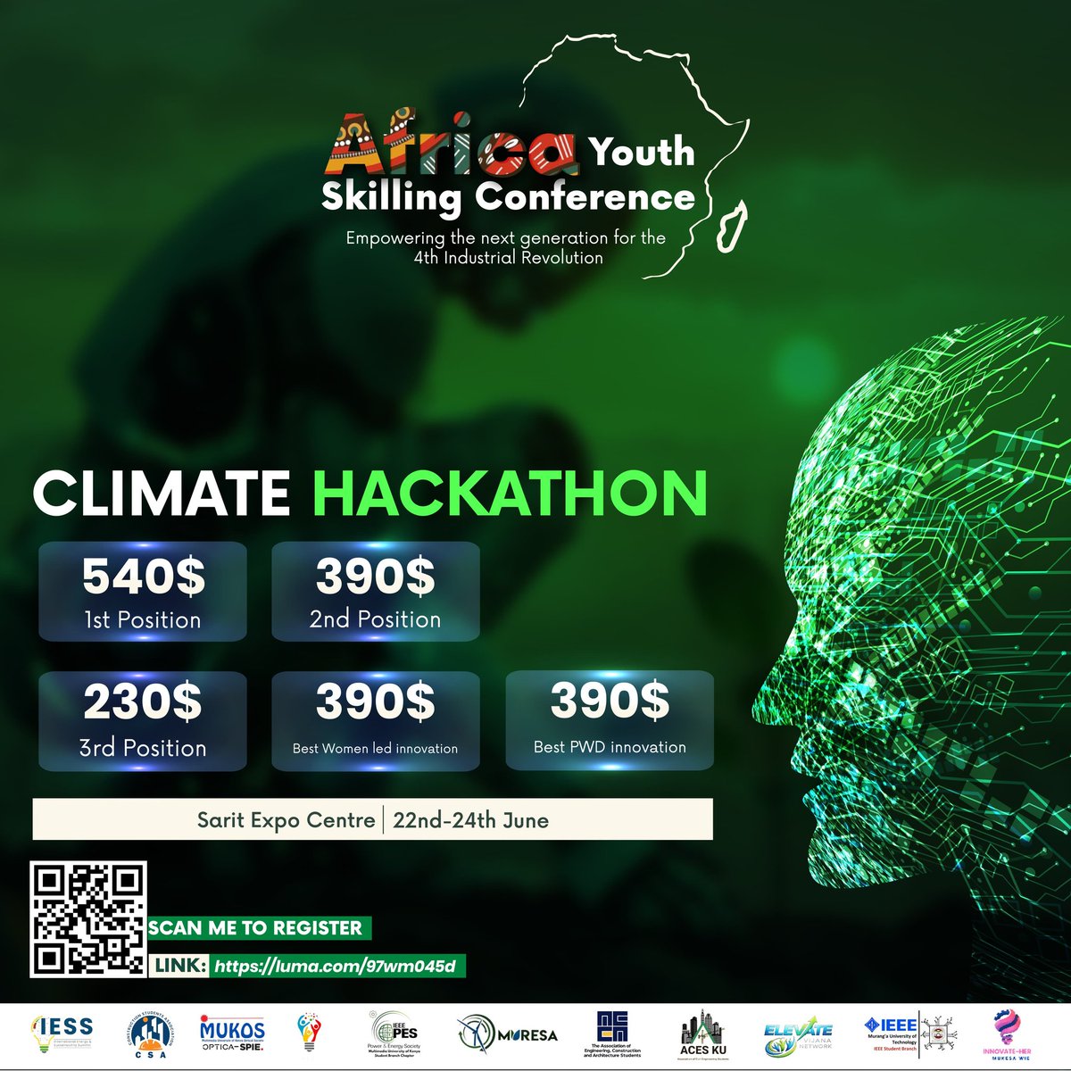 🚨 Climate Hackathon Alert! 🌍💡

Win up to $540 🏆 &amp; build real solutions!

📍 Sarit Expo Centre
📅 22–24 June

✔️ Physical event
✔️ Meals provided 🍽️
✔️ Transport from MMU, Strathmore &amp; KU 🚍

Don’t miss out 👉 luma.com/97wm045d

#ClimateHackathon #YouthInnovation
