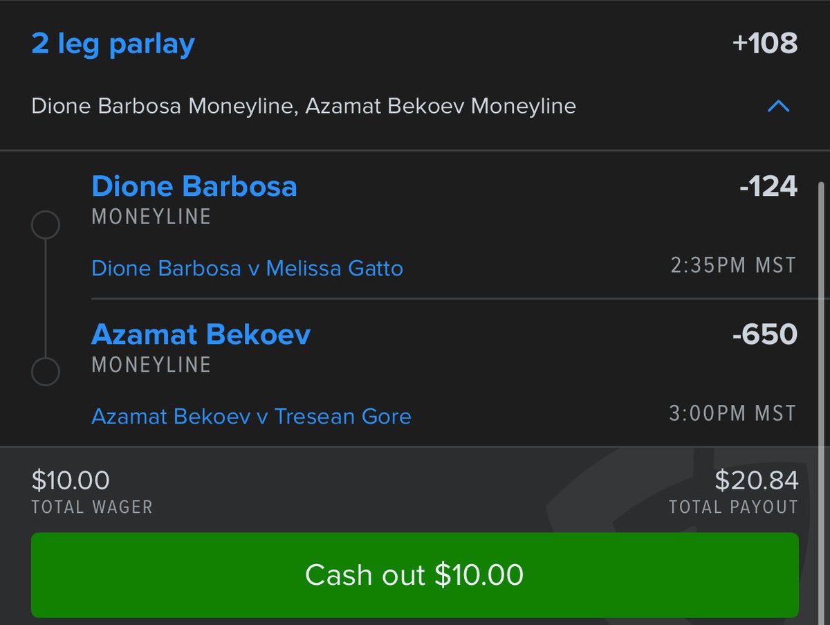 alejobets3's tweet image. UFC bets 

Parlay1
Bekoev
Barbosa 

Parlay2
Costa 
Barbosa vs gatto gtd
Jandiroba vs ricci gtd