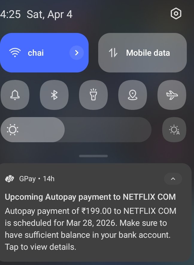 VinitChokshi3's tweet photo. When there is a backlog some notifications might get delayed realtime example 🥲

It's the 4th of April and Googlepayy is giving a reminder of the March 28th https://t.co/PcBpjLrqsp
