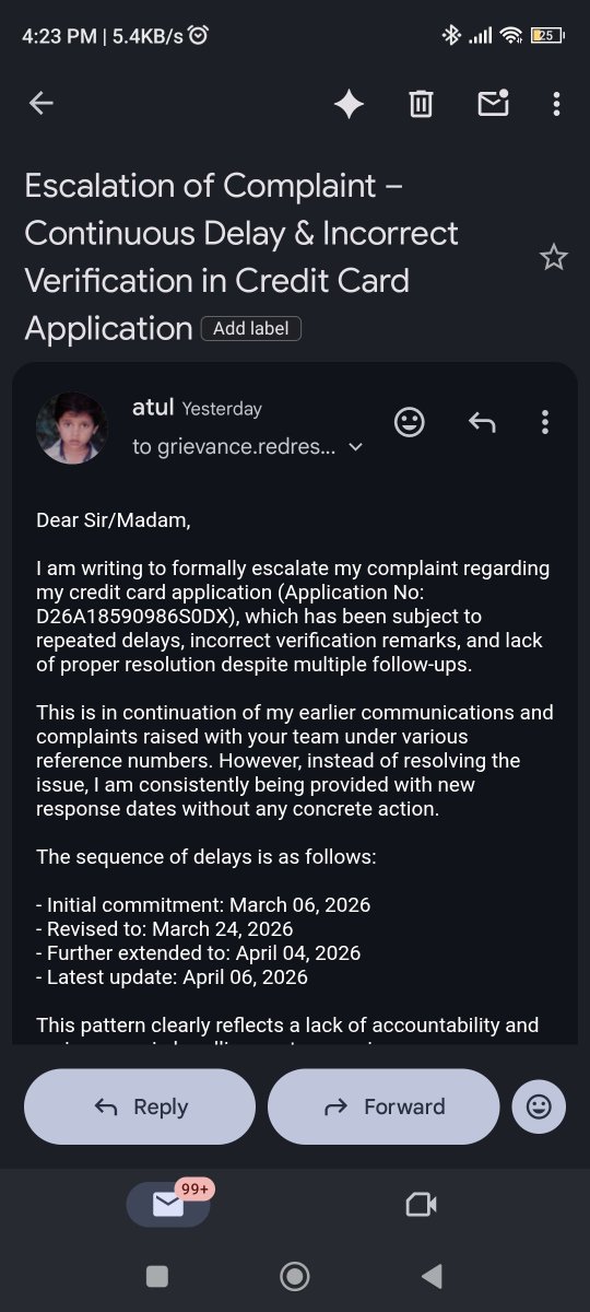 atulbhajiaple's tweet image. @HDFC_Bank After multiple complaints and emails, still no resolution—only repeated delays and excuses. This clearly shows lack of accountability. Worst bank I’ve ever dealt with. Will escalate further.
#Escalation #BankingFailure #CustomerExperience