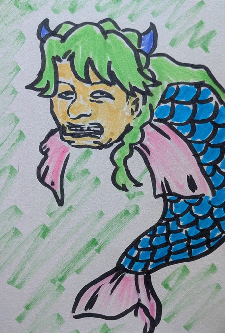 #ゴープリ10周年なので海藤みなみさん3733枚描いてお祝い (1586.1587.1588.1589) カムイさんの人魚回を読み返してた。 ミスリードの人魚が微妙にみなみさんに見えたので模写、失敗。