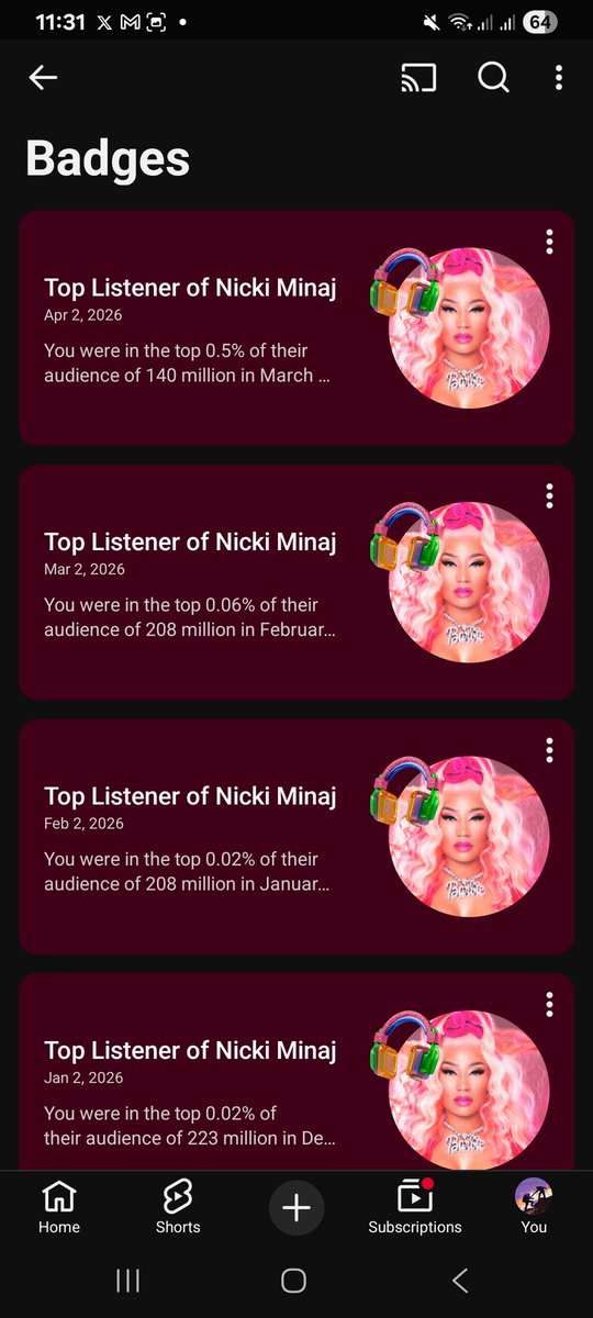 ConriqueWillia2's tweet image. YouTube said I’m one of Nicki Minaj’s top listeners again 💅🏽✨ As I should be! #NickiMinaj #Barbz
