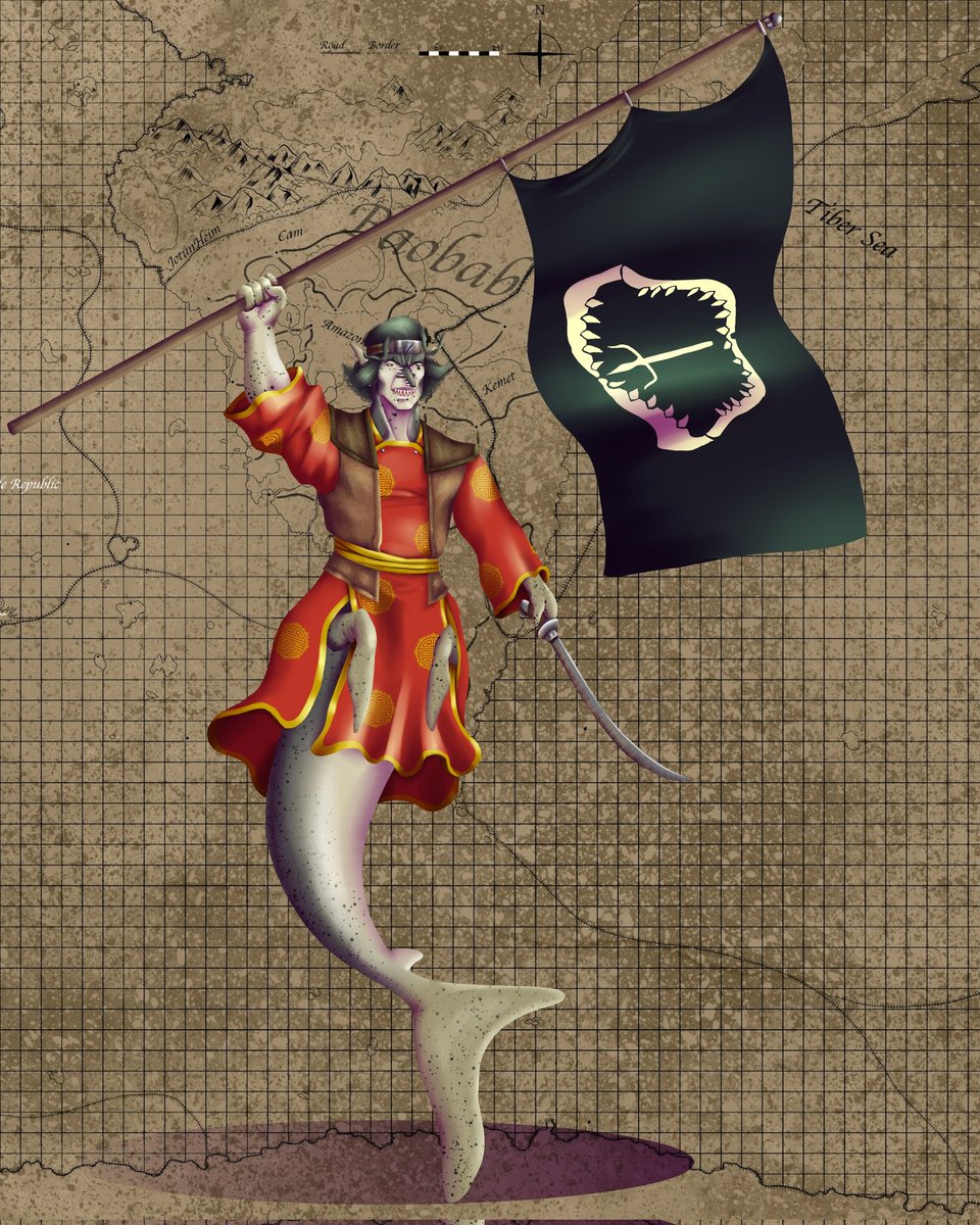 Some more #worldbuilding art for my ttrpg setting, with thr Akhelios Confederacy 

#sharkmerfolk #ttrpgcharacterart #dnd
