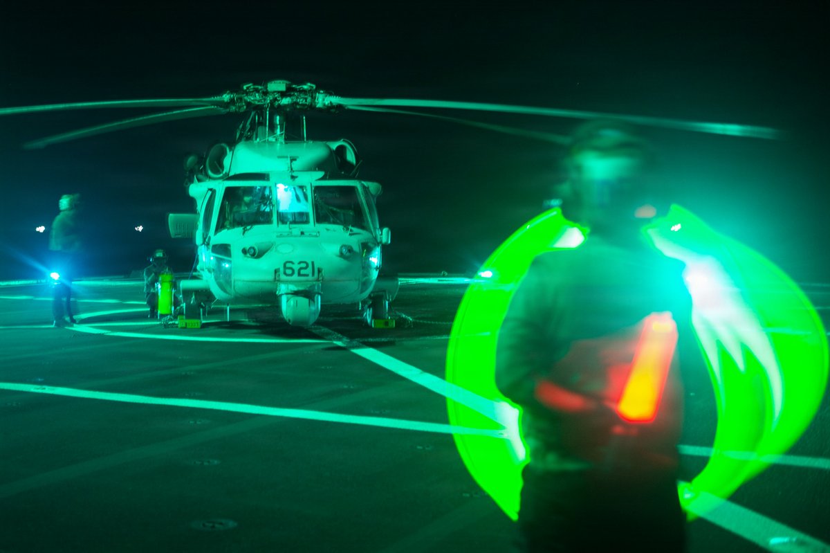 The flight deck never sleeps. 

The crews of USS Blue Ridge and Helicopter Sea Combat Squadron 12 conduct night flight operations while underway. This is how our aviators and flight deck crews sharpen their skills, ensuring we are always ready.

#FinestInTheFleet | #US7thFleet https://t.co/E0iiUyllVz