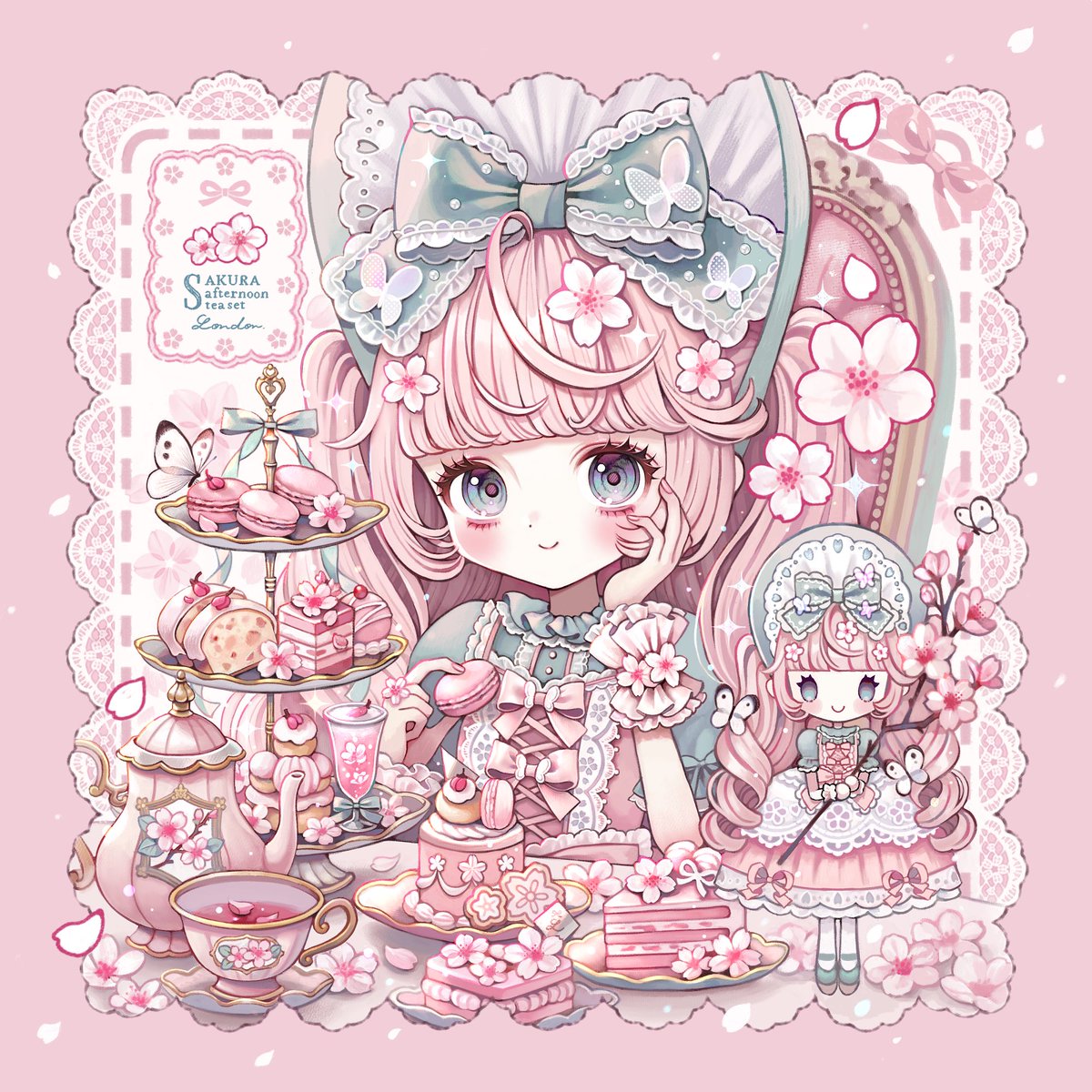 「Sakura Afternoon tea set」|城咲ロンドンのイラスト