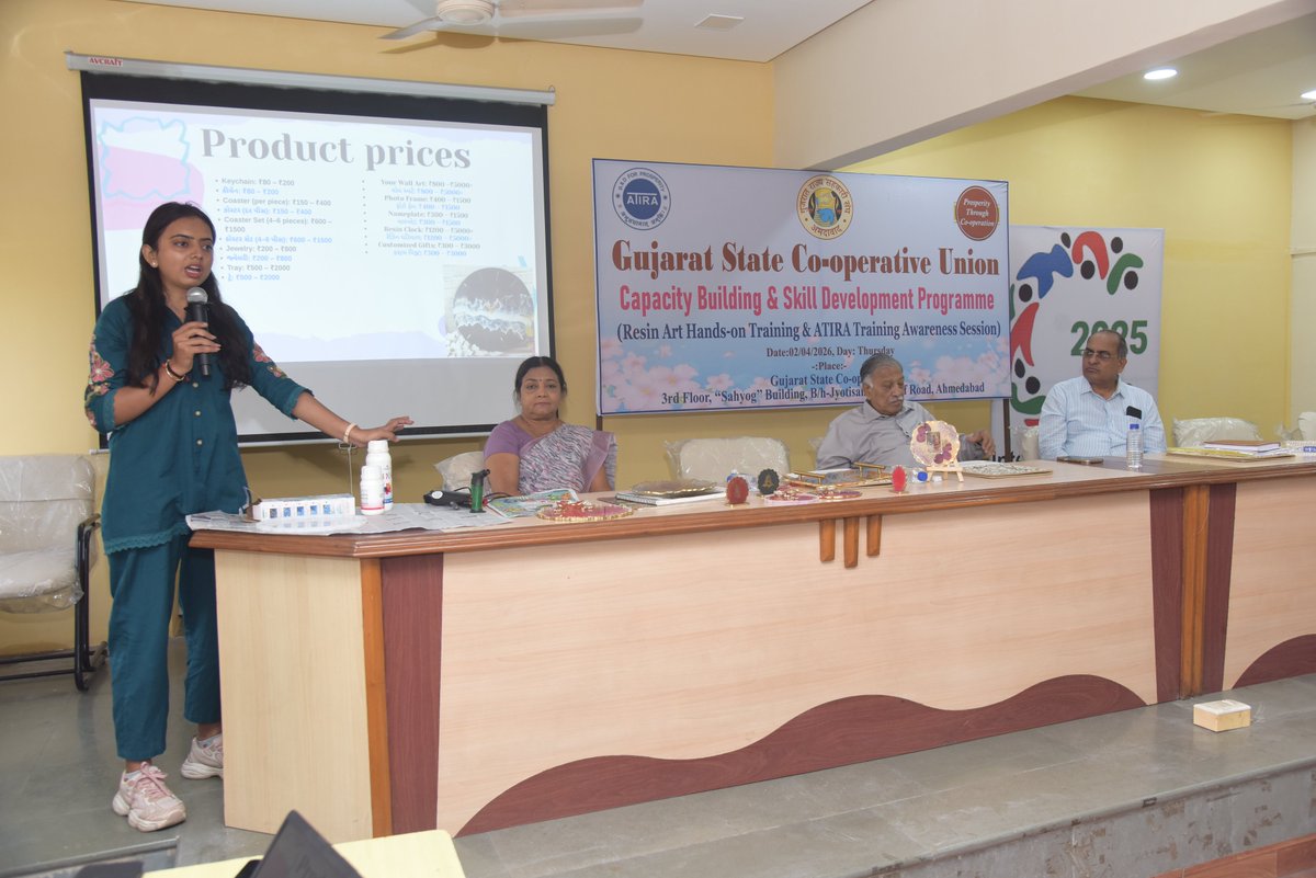 GSCU1960's tweet photo. The Gujarat State Co-operative Union successfully conducted a one-day Capacity Building &amp; Skill Development Program on 2 April 2026 at JCTC, Ahmedabad.
✨ Resin Art Hands-on Training
📘 ATIRA Awareness Session
Empowering participants through skills, creativity, and innovation. https://t.co/f9nWLNt6Ac
