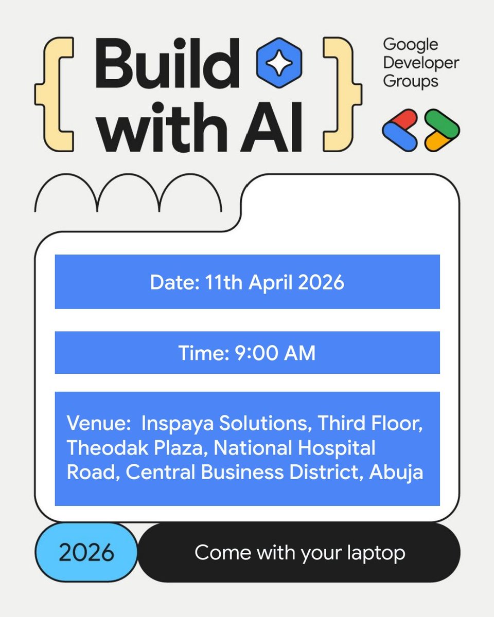 GDGMpape's tweet photo. It's exactly one week to "Build with AI," and we are excited to have you join us. 
We have a lot planned out to make your experience worth it.

Register here: https://t.co/6bYWRsZEA0 https://t.co/qJgTuyNj4D
