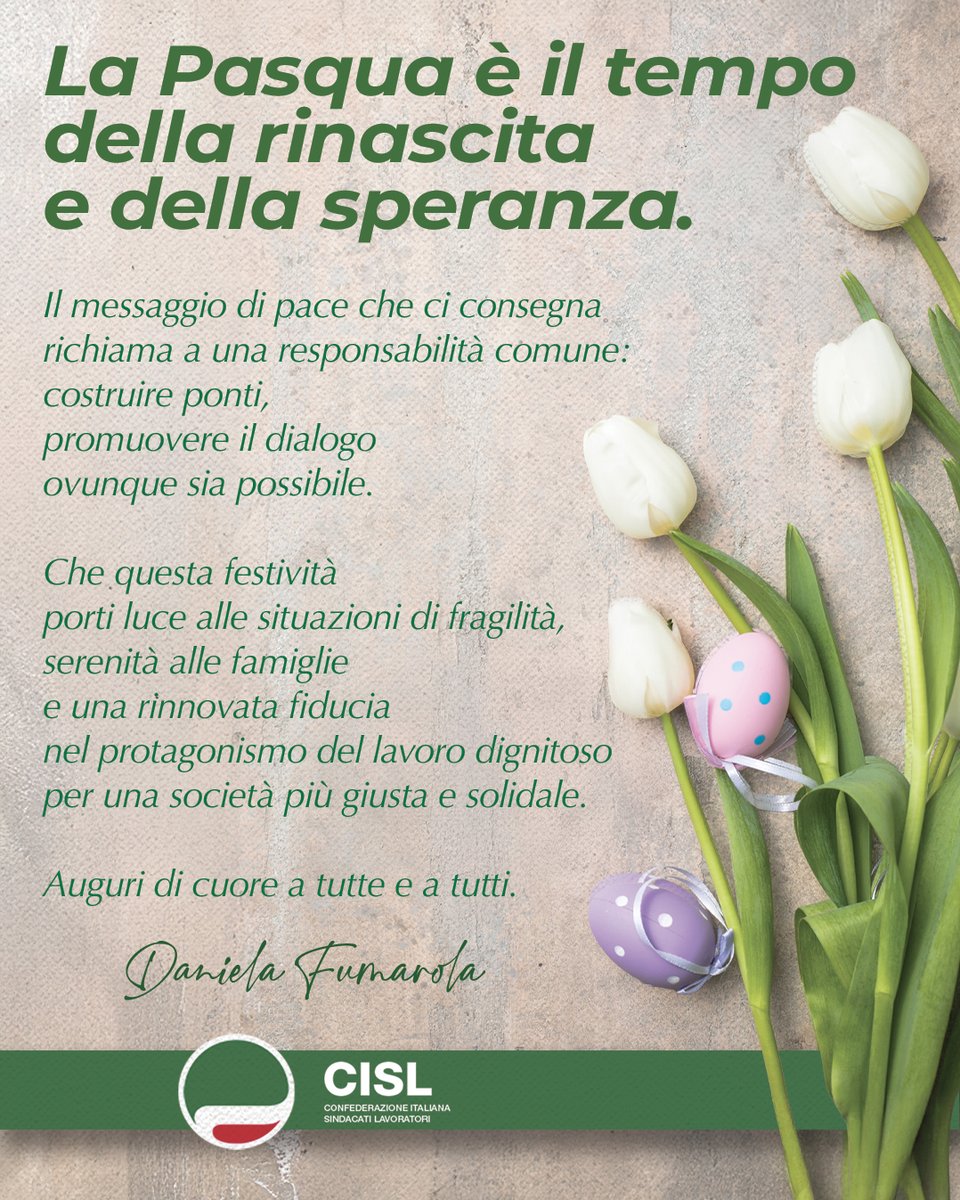 CislNazionale's tweet photo. Gli auguri della Segretaria Generale della #Cisl, #DanielaFumarola, di pace, dialogo e speranza a tutte e a tutti. https://t.co/AnrTELtcwc