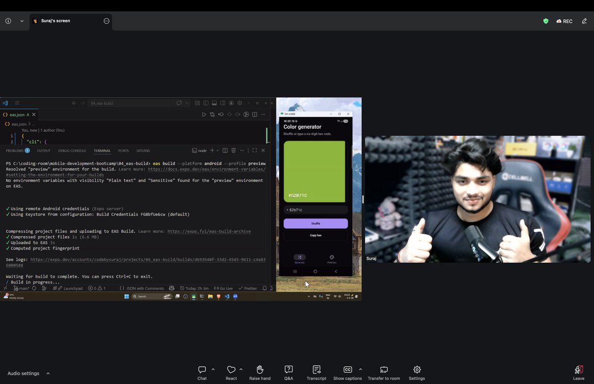 Rajat_Jas's tweet image. Day 5- EAS Build and APK
Today's class was all about the builds and how we can push the app for preview or production

Assignment:  Read more about how we can have multiple app variants
#RN20 #ReactNative @surajtwt_ @nirudhuuu   @ChaiCodeHQ @Hiteshdotcom