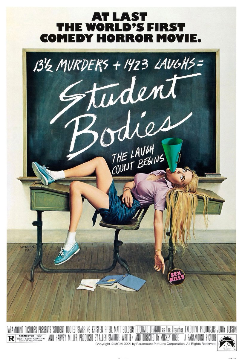 josemonty76's tweet photo. Un asesino psicótico acecha a estudiantes de una típica escuela de secundaria en 13 asesinatos y medio (Mickey Rose y Michael Ritchie, 1981) Antes de #Scarymovie ya estuvo esta comedia de terror #StudentBodies #Comedianegra #Parodia #Slasher #Asesinosenserie #Discapacidad #Hamlet https://t.co/k27t0im1Sb