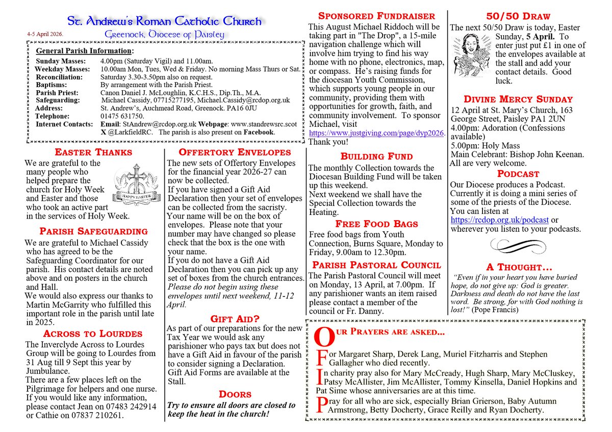 LarkfieldRC's tweet photo. Happy Easter!
Parish Bulletin w/e 4-5 April 2026. https://t.co/tqfgCudxGV