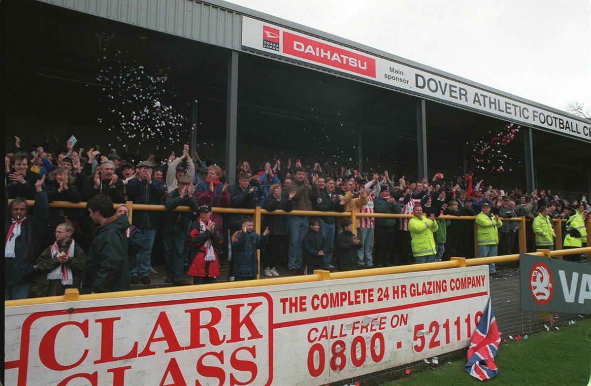 JonPalmerSport's tweet photo. On this day in 1998: Steve Cotterill's Cheltenham Town booked their first Wembley trip by drawing the second leg of their FA Trophy semi-final at Dover Athletic 2-2, giving them a 4-3 aggregate victory. Dale Watkins and Jason Eaton scored the goals in front of 3,240 fans #ctfc https://t.co/gN4GwHK4FD