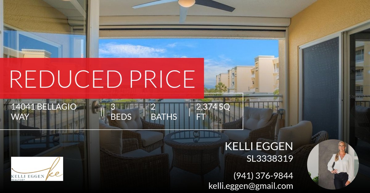SiestaKRealtor's tweet photo. 📍 Reduced Price 📍 This recently reduced home at 14041 Bellagio Way 218 in Osprey won't last long, so, don't wait to set up a showing! Reach out here or at (941) 376-9844 for more information!

Kelli Eggen... https://t.co/KzvZIySSUl https://t.co/AxcrRvUWYp