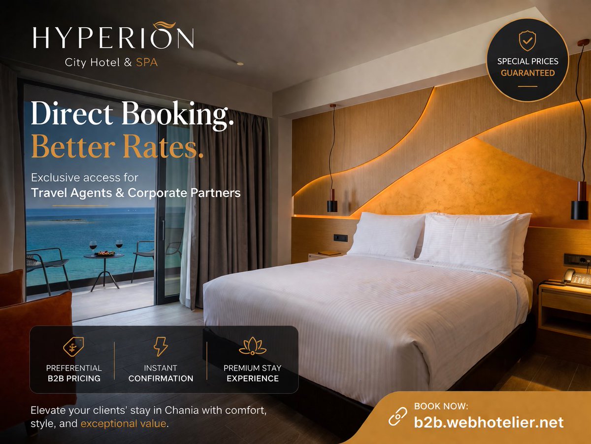HyperionCity's tweet photo. Exclusive B2B Advantage for Travel Agents and Corporate Partners ✨– HYPERION City Hotel &amp; SPA - your smart choice in Chania .  https://t.co/kuLSDBR1LC https://t.co/busfIlyr5o