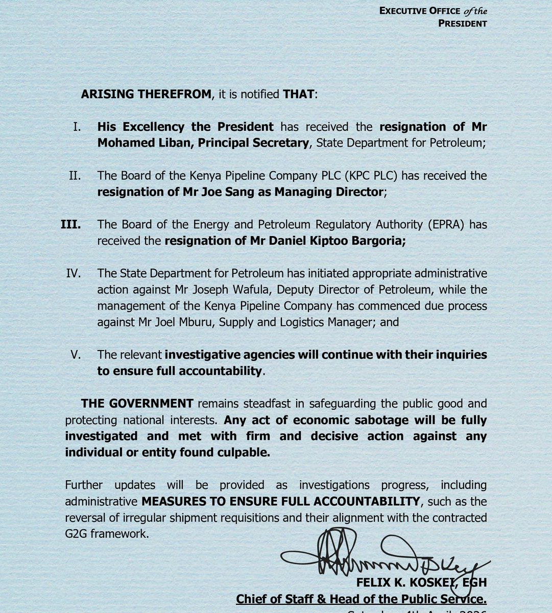 felix koskei tweet media