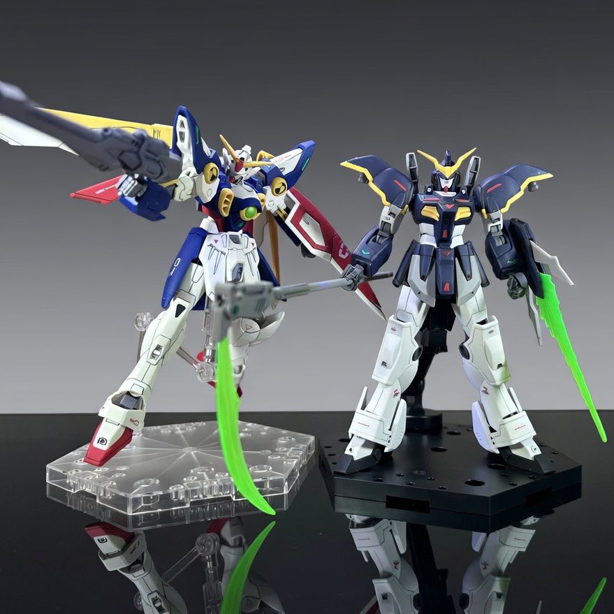 JEEP202411's tweet photo. #ガンプラ 
#ガンダムデスサイズ 

デカール貼り付け＋つや消し吹いて完成。
背景はAI編集。
2枚目は過去作のウイングガンダムとツーショット。 https://t.co/yhOtdBSbeM