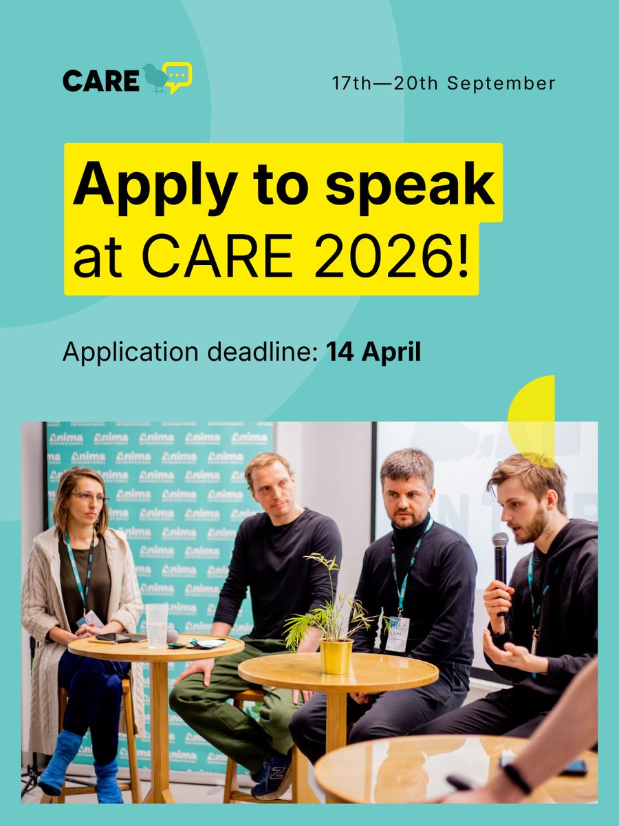 Anima_Int's tweet photo. 🫵🏻 You've learned things working in animal advocacy that others haven't. CARE 2026 is looking for speakers like you. ⏰ Application deadline extended to 14 April.

We want to hear about topics like campaign strategy, cause prioritization, fundraising, movement building, and organizational culture.

Apply here: https://t.co/kqrvwc4pyH