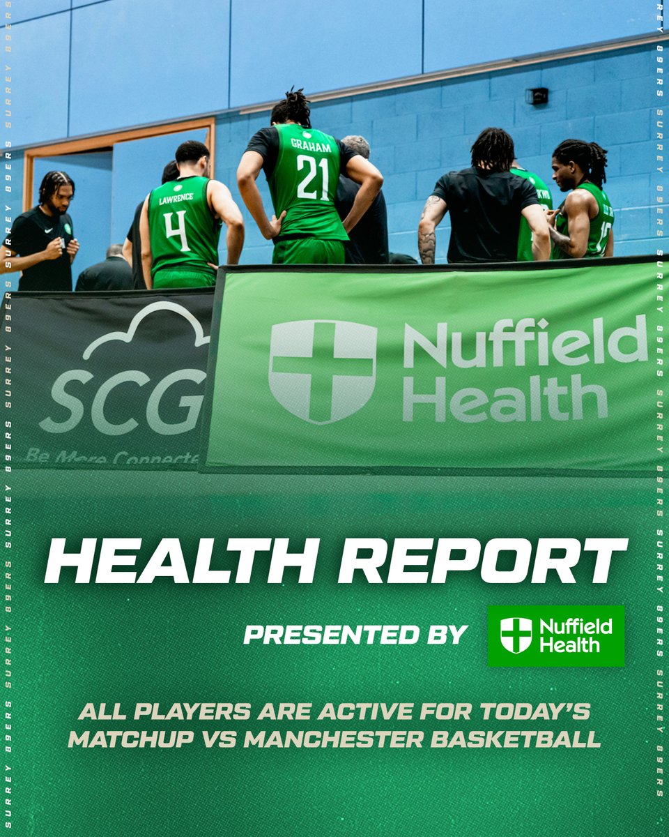 Surrey89ers's tweet photo. Full squad available 💚

🎟️ Limited tickets left - link in bio!

#GreenRunsDeep
#Surrey89ers
#SurreyBasketball
#HealthReport
#NuffieldHealth
#SURMCR https://t.co/sGCTNErGp9