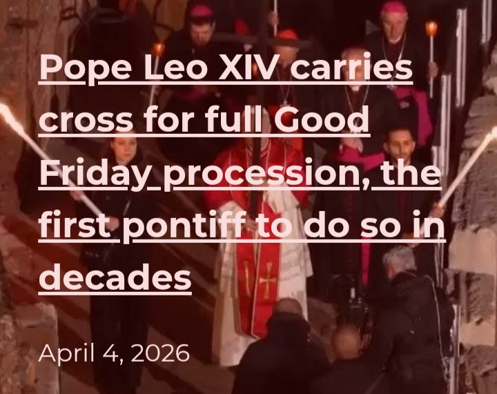 StephenNadia's tweet photo. #Pope Leo XIV carried a wooden cross for all of the 14 stations of the Way of the Cross at the Colosseum on his first #GoodFriday as pontiff, marking the first time in decades that a pope carried the cross to every station

https://t.co/bVYMJYUZJY https://t.co/Q0vcXWmwjx