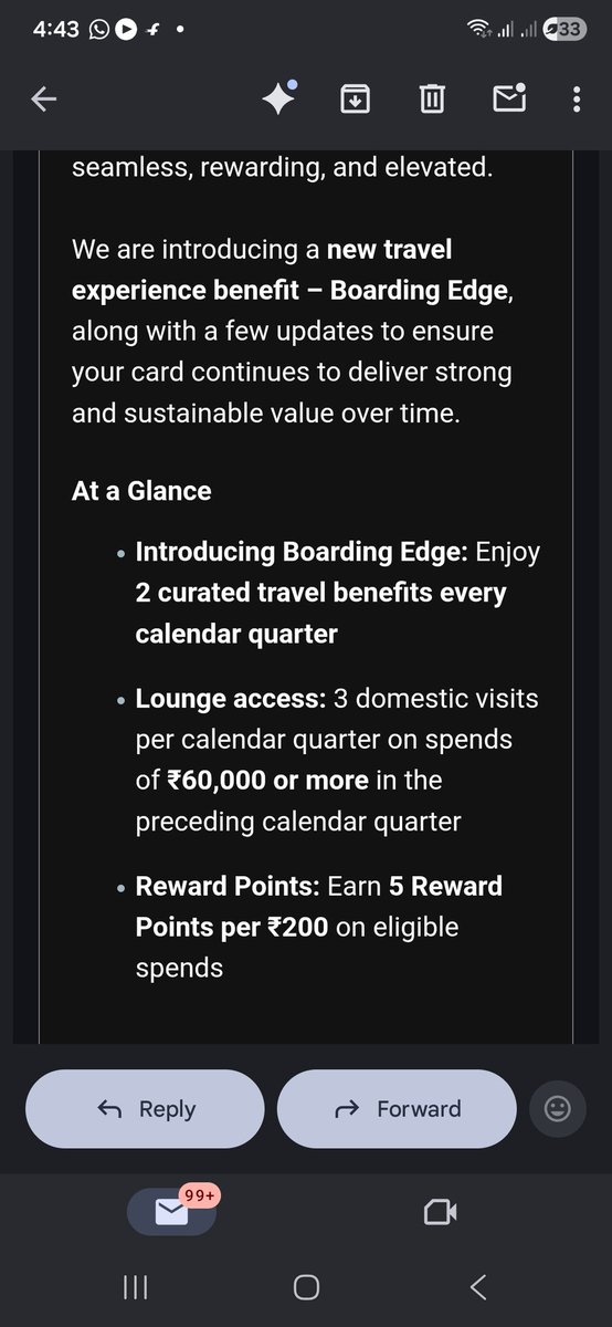 bharat3375's tweet photo. 🚨 Another Devaluation
💳 HDFC Regalia Gold Updates:
• 🛫 Domestic lounge access now requires ₹60K spend
• 🎯 Reward rate revised:
➝ Now: 5 points per ₹200
➝ Earlier: 4 points per ₹150
Lower rewards, higher spend — not a great combo 😐
#HDFC #CreditCards  #LoungeAccess https://t.co/VxrsRkq6Gc