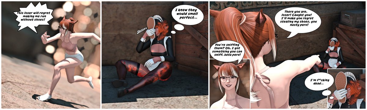 TofiTheSprout's tweet photo. Shoe Thief Caught (Comic) 👟
@NorikoVanih ran into me again - but this time she planned it... but it didn't go according to plan.🤭

It's quite the old set now, but i wanted to share it anyways!😊(please ignore the lower quality 🥺) https://t.co/0HEs2W4spb
